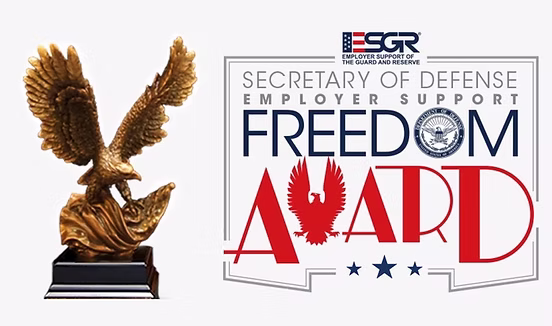 Secretary of Defense Employer Freedom Award Logo and Eagle statue.
